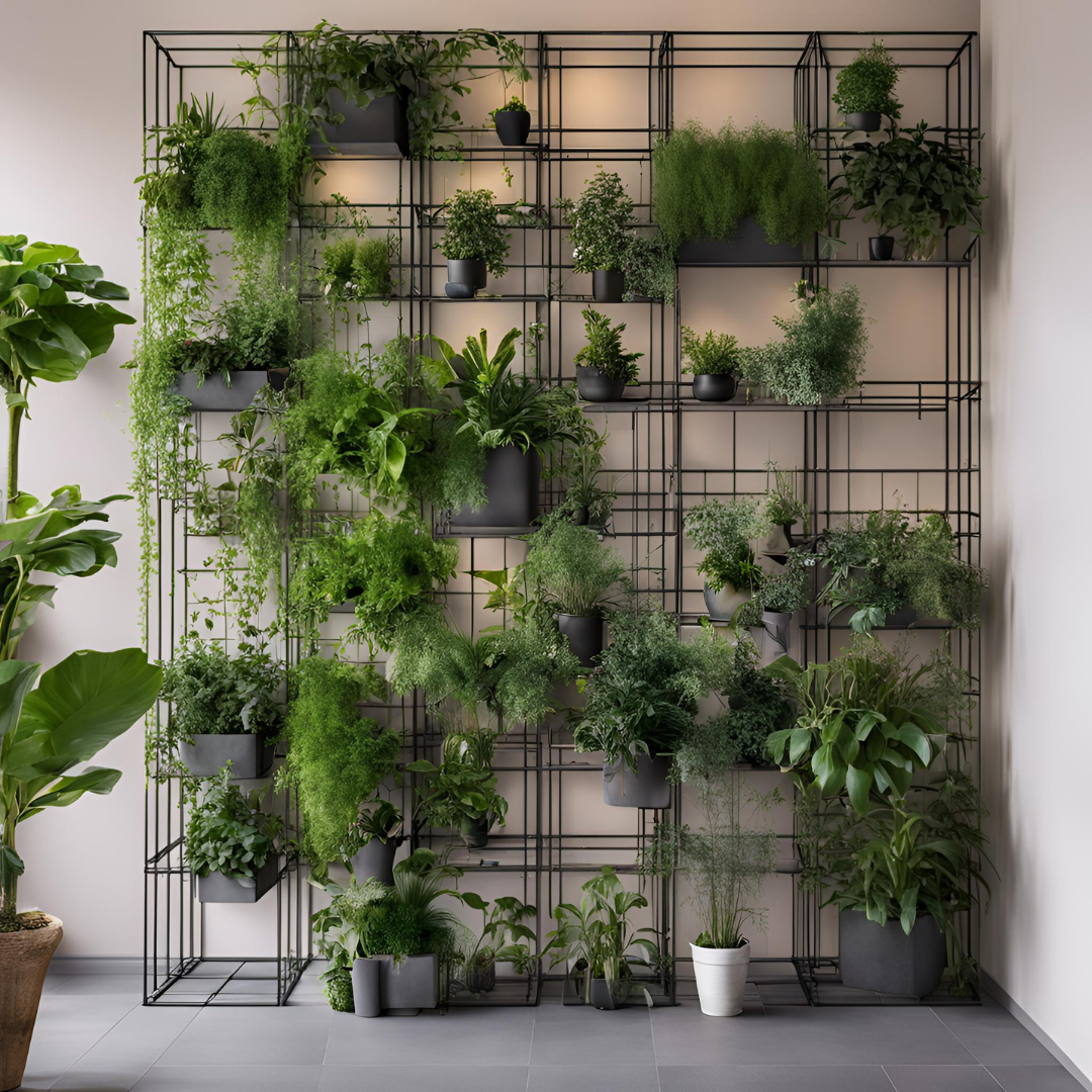 mur vegetal avec des grilles en metal pour faire mur et accrocher les plantes 