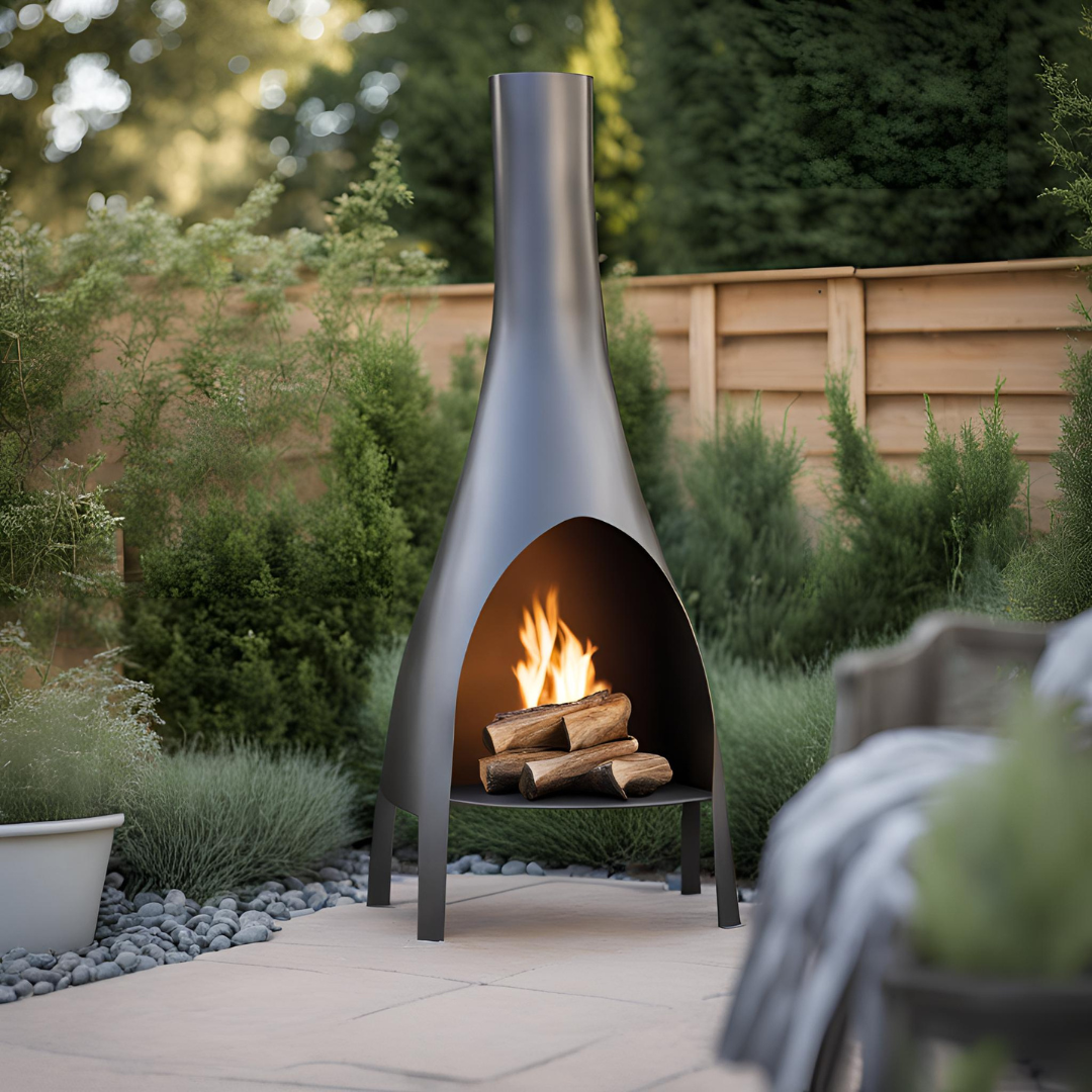 Cheminée, brasero modernes sur une terrasse