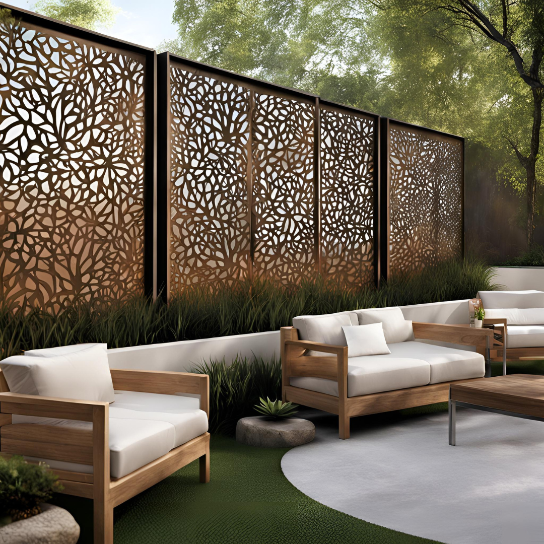 Brise-vue en corten sur une terrasse moderne